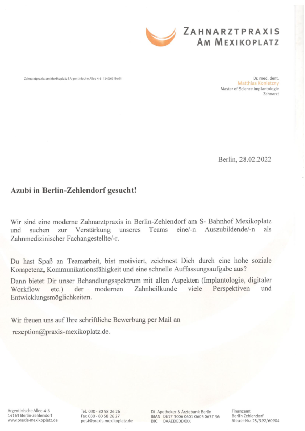 ZAP in B.-Zehlendorf sucht Azubi